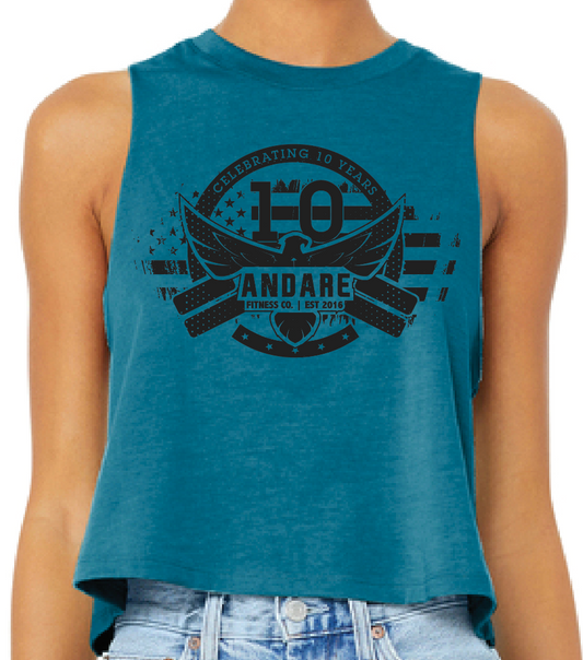 ANDARE FITNESS Women’s Racerback Cropped Tank, CELEBRATING 10 YEARS (SALE ENDS 7/8)