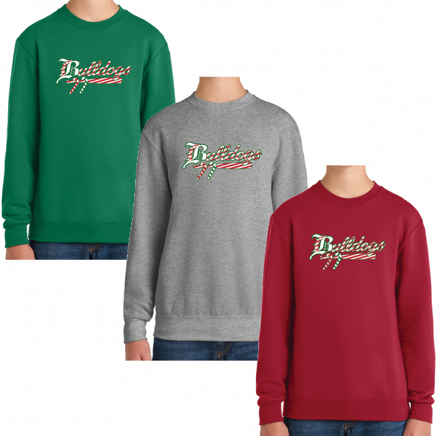 Bulldogs - HOLIDAY Crew Sweatshirt - Candy Cane